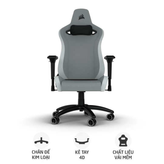 Ghế Gaming Corsair TC200 Fabric | Light Grey - White (CF-9010048-WW)